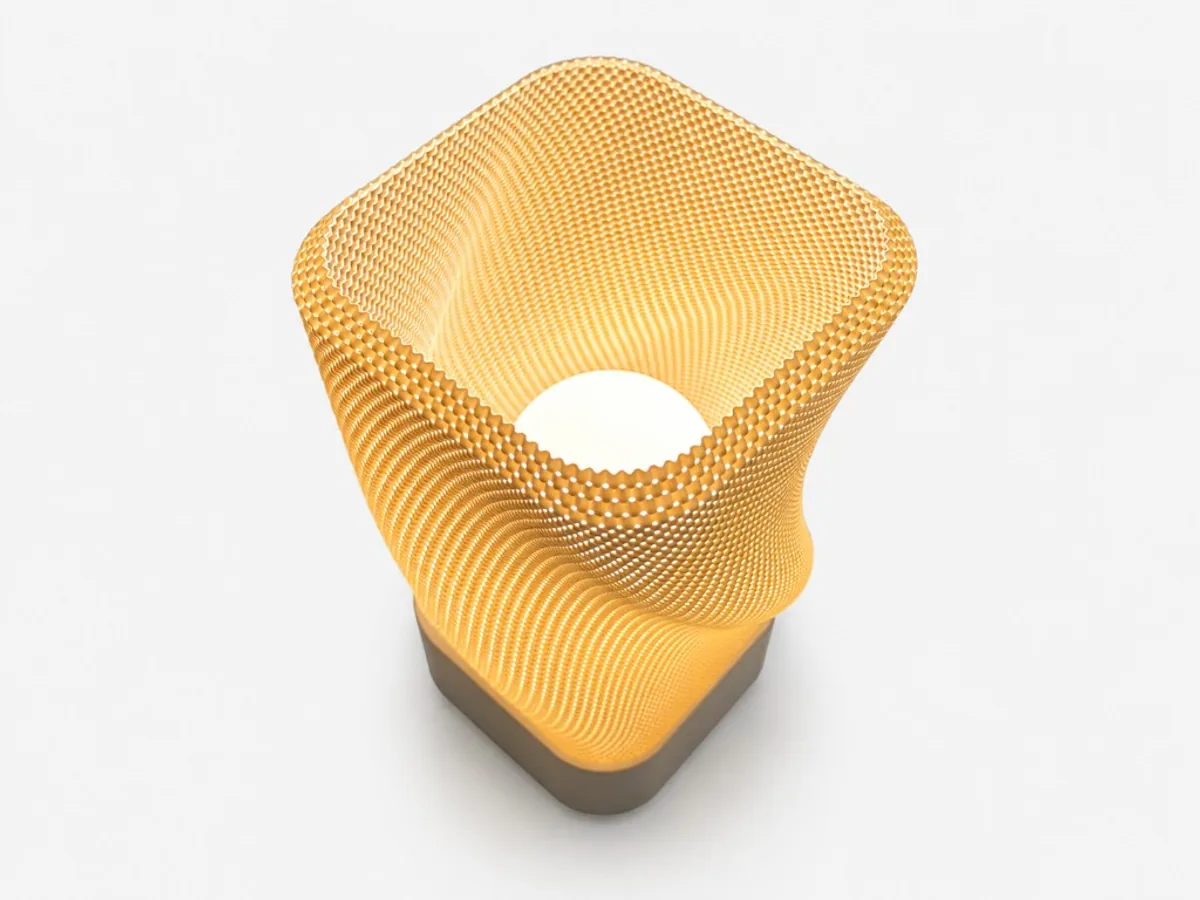 Helix Lamp encendida con base gris